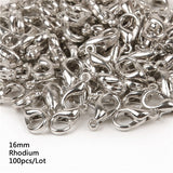 10/12/14/16mm 100pcs Metal Lobster Clasps Hooks Silver/Gold/Rhodium/Gun Black/Bronze Lobster Clasps Hooks For Jewelry Making Finding DIY Necklace