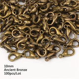 10/12/14/16mm 100pcs Metal Lobster Clasps Hooks Silver/Gold/Rhodium/Gun Black/Bronze Lobster Clasps Hooks For Jewelry Making Finding DIY Necklace