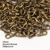 10/12/14/16mm 100pcs Metal Lobster Clasps Hooks Silver/Gold/Rhodium/Gun Black/Bronze Lobster Clasps Hooks For Jewelry Making Finding DIY Necklace
