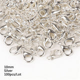 10/12/14/16mm 100pcs Metal Lobster Clasps Hooks Silver/Gold/Rhodium/Gun Black/Bronze Lobster Clasps Hooks For Jewelry Making Finding DIY Necklace