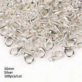 10/12/14/16mm 100pcs Metal Lobster Clasps Hooks Silver/Gold/Rhodium/Gun Black/Bronze Lobster Clasps Hooks For Jewelry Making Finding DIY Necklace