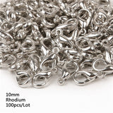 10/12/14/16mm 100pcs Metal Lobster Clasps Hooks Silver/Gold/Rhodium/Gun Black/Bronze Lobster Clasps Hooks For Jewelry Making Finding DIY Necklace