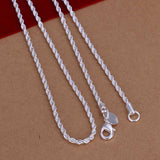Sterling Silver Plated Necklace Women Man necklace 2mm 16 18 20 22 24 inch Twist Rope Chain jewelry accesory 925 stamp