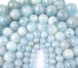 Blue Natural Aquamarines Round Beads For Jewelry Making 15" 4,6,8,10,12mm