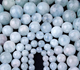 Blue Natural Aquamarines Round Beads For Jewelry Making 15" 4,6,8,10,12mm