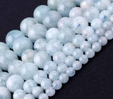 Blue Natural Aquamarines Round Beads For Jewelry Making 15" 4,6,8,10,12mm