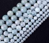 Blue Natural Aquamarines Round Beads For Jewelry Making 15" 4,6,8,10,12mm