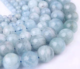 Blue Natural Aquamarines Round Beads For Jewelry Making 15" 4,6,8,10,12mm