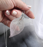 Long Sweater Statement Necklace Snake Chain with Real Natural Leaf Pendant Electroplated (Rose Gold, Black, Gold, Silver colors)