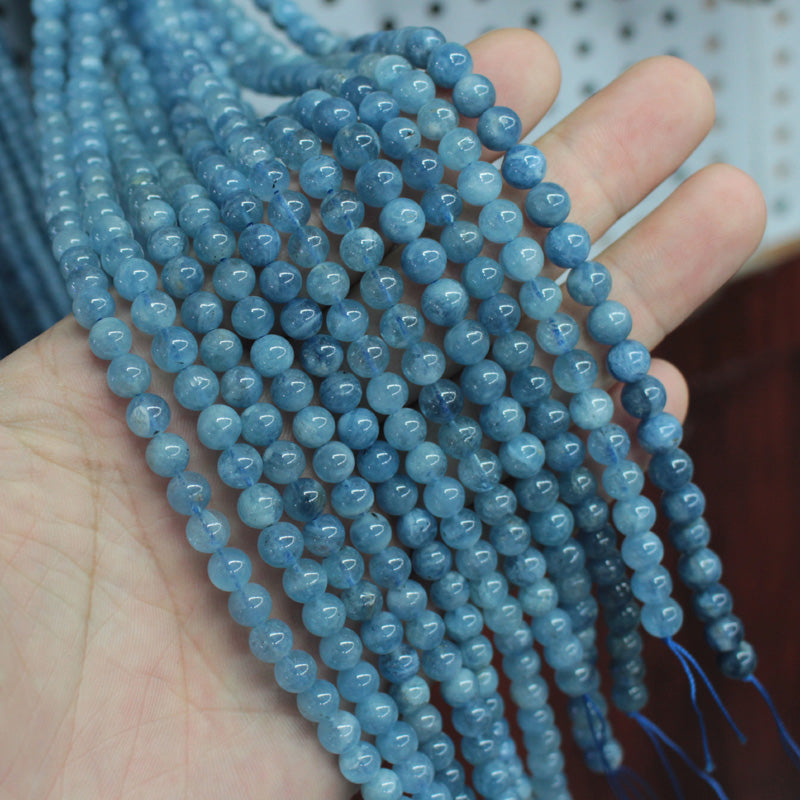 Faceted Natural Blue Aquamarine 6mm Round Beads