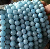 Natural Aquamarine Blue Round Beads 6mm-12mm  15" Strand  For DIY Jewelry Making