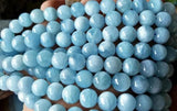 Natural Aquamarine Blue Round Beads 6mm-12mm  15" Strand  For DIY Jewelry Making