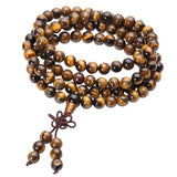 108 Tibetan Buddhist Mala Natural Tiger Eye Gem Stone Bead Dual-use Necklace Bracelet Wrapped Wood Prayer for Meditation