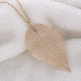Long Necklace with Pendants on Link Chain Natural Leaf Electroplated 7 color options