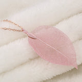 Long Necklace with Pendants on Link Chain Natural Leaf Electroplated 7 color options