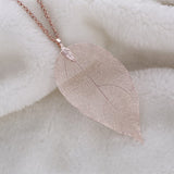 Long Necklace with Pendants on Link Chain Natural Leaf Electroplated 7 color options