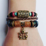 SALE 20% OFF 12 Zodiac Signs Charm Bracelet. Boho Style Multilayer Horoscope Bracelet Leather & Hemp & Wood Beads