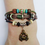 SALE 20% OFF 12 Zodiac Signs Charm Bracelet. Boho Style Multilayer Horoscope Bracelet Leather & Hemp & Wood Beads