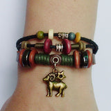 SALE 20% OFF 12 Zodiac Signs Charm Bracelet. Boho Style Multilayer Horoscope Bracelet Leather & Hemp & Wood Beads
