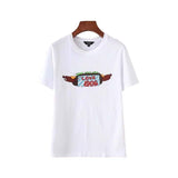 Cute Hot Dog Dachshund Pattern Print T-shirt Short Sleeve O Neck White and Black For Ladies
