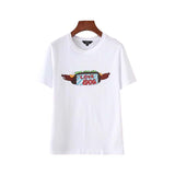 Cute Hot Dog Dachshund Pattern Print T-shirt Short Sleeve O Neck White and Black For Ladies