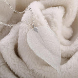 Long Necklace with Pendants on Link Chain Natural Leaf Electroplated 7 color options