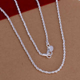 Sterling Silver Plated Necklace Women Man necklace 2mm 16 18 20 22 24 inch Twist Rope Chain jewelry accesory 925 stamp