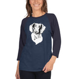 Curious Funny Dachshund Ladies T-Shirt 3/4 Sleeve Raglan Shirt