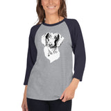 Curious Funny Dachshund Ladies T-Shirt 3/4 Sleeve Raglan Shirt
