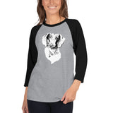 Curious Funny Dachshund Ladies T-Shirt 3/4 Sleeve Raglan Shirt