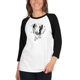 Curious Funny Dachshund Ladies T-Shirt 3/4 Sleeve Raglan Shirt