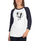 Curious Funny Dachshund Ladies T-Shirt 3/4 Sleeve Raglan Shirt