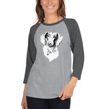 Curious Funny Dachshund Ladies T-Shirt 3/4 Sleeve Raglan Shirt