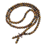 108 Tibetan Buddhist Mala Natural Tiger Eye Gem Stone Bead Dual-use Necklace Bracelet Wrapped Wood Prayer for Meditation