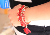 Bohemian Beach Style Bracelets 5pcs/set. Candy Color Multilayer Beaded Bracelets with Tassel Charm