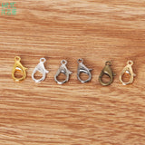 10/12/14/16mm 100pcs Metal Lobster Clasps Hooks Silver/Gold/Rhodium/Gun Black/Bronze Lobster Clasps Hooks For Jewelry Making Finding DIY Necklace