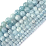 Blue Natural Aquamarines Round Beads For Jewelry Making 15" 4,6,8,10,12mm