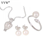 Oyster Wish Pearl Kit - Pendant, Finger Ring, Earring, Necklace. Freshwater Pearl Shell Silver Color Plated 20-30cm Us Ring Size:5-8