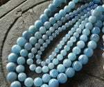 Natural Aquamarine Blue Round Beads 6mm-12mm  15" Strand  For DIY Jewelry Making