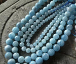Natural Aquamarine Blue Round Beads 6mm-12mm  15" Strand  For DIY Jewelry Making