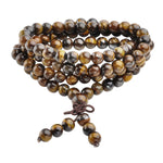 108 Tibetan Buddhist Mala Natural Tiger Eye Gem Stone Bead Dual-use Necklace Bracelet Wrapped Wood Prayer for Meditation