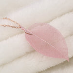 Long Necklace with Pendants on Link Chain Natural Leaf Electroplated 7 color options