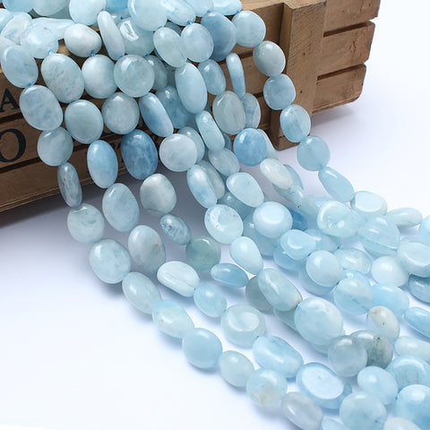 Natural Aquamarine Gemstone Beads 8-10mm Irregular Flat Round Beads For Jewelry Making 15 inches Strand