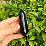 Natural obsidian crystal double pointed column 12 - sided mineral crystal energy stone wand