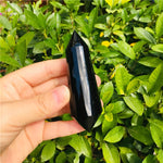 Natural obsidian crystal double pointed column 12 - sided mineral crystal energy stone wand