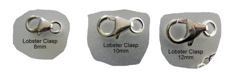 925 Sterling Silver Lobster Claw Clasp for Jewelry Making 8, 10, 12mm
